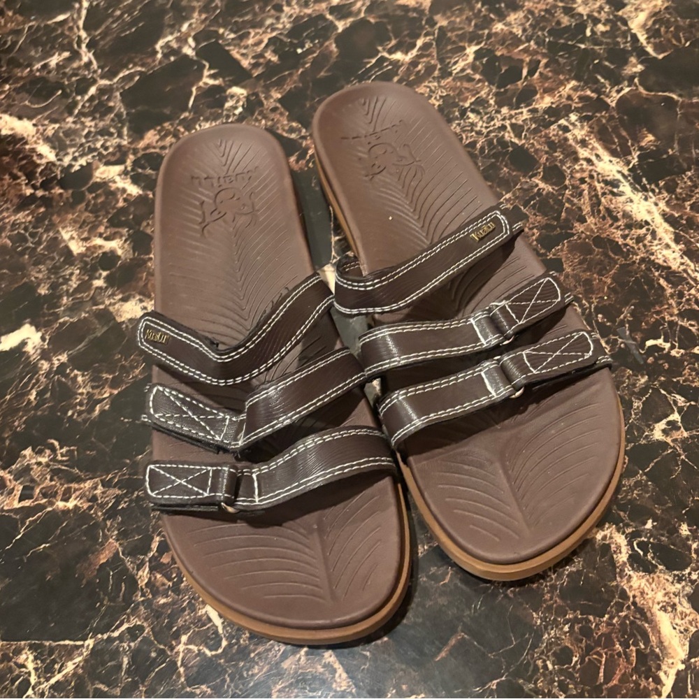 Kuailu Brown Slide‎ Sandals with Straps